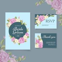 Blue floral save the date and rsvp wedding set vector