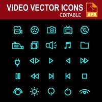 Icon Set for Video in Cyan Color vector
