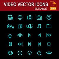 conjunto de iconos para video en color cian vector