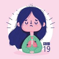 Covid 19 pandemic concept with sick girl with pneumonia lungs vector