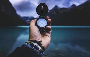 Person holding a compass photo
