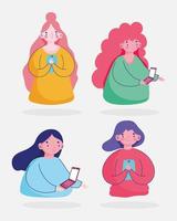 Set of Women Using Smartphone Devices vector