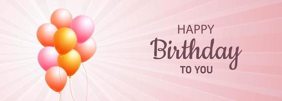 Pink and orange balloons happy birthday banner vector