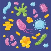 Cartoon style virus, bacteria, disease cells set vector