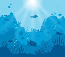 Deep blue underwater world silhouette vector