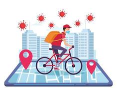 Courier in bicycle delivery vector