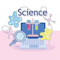 ciencia frascos para portátiles lupa átomos estructura de la molécula laboratorio de investigación vector