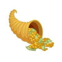 Cartoon mythical cornucopia overflowing with money vector