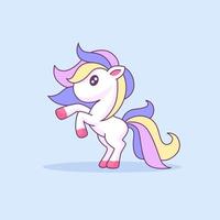 lindo unicornio de dibujos animados con melena colorida vector