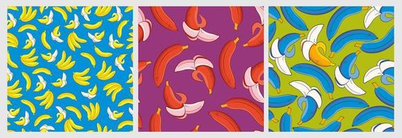 Colorful banana seamless pattern set vector