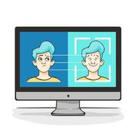 Biometric identification of cartoon male face at computer screen vector