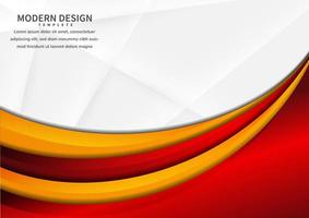 Abstract red and yellow vibrant curved layers overlapping on white vector