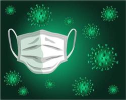 White mask on green Coronavirus cell pattern vector