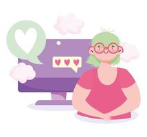 Young Woman Computer Love Message Digital vector