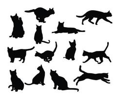 conjunto de silueta de gato negro vector