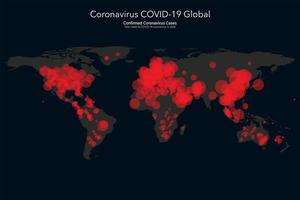 mapa mundial con coronavirus covid-19 casos confirmados vector