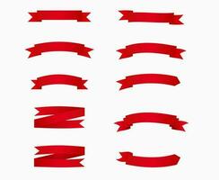 paquete de banners de cinta roja en blanco. vector