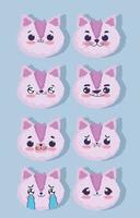 Violet cat with different emotions set vector