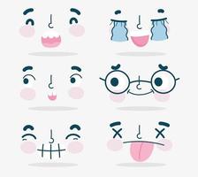 conjunto de caras de emoji kawaii vector