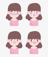 Pack of young brunette girl with different faces vector