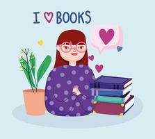 Girl with stack of books  vector