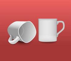 White coffee mug set on red