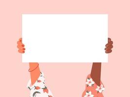 Multiracial Female Hands Holding Placard vector