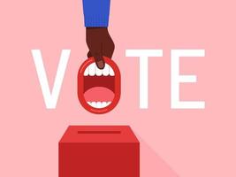 Vote Lettering with Hand and Open Mouth vector