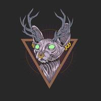 Cat sphynx with antlers in upside down triangle vector