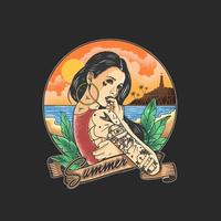 Lady with tattoos on tropical holiday vector