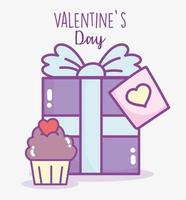 caja de regalo de san valentín con cupcake vector