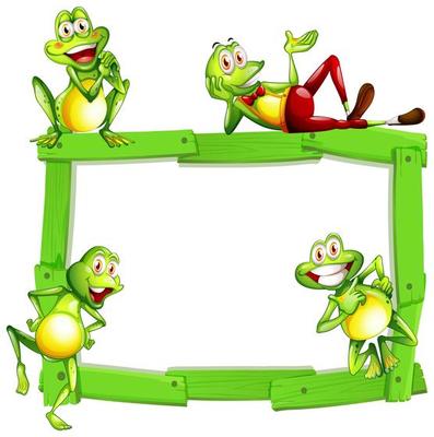 Blank sign template with happy frogs on white