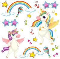 lindos unicornios con tema musical vector
