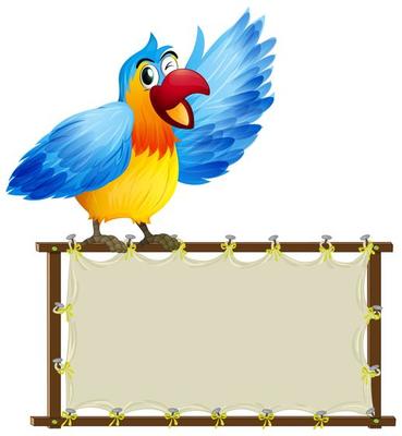 Board template with cute parrot on white