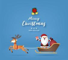 Santa Claus and Reindeer with text on blue vector