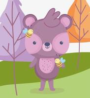 Cute bear with bees outdoors vector