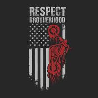 diseño de camiseta de motorista estadounidense respeto hermandad