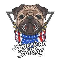 bulldog americano con pañuelo de bandera americana vector