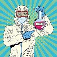 Man with Biosafety Suit and Tube Test COVID-19 vector