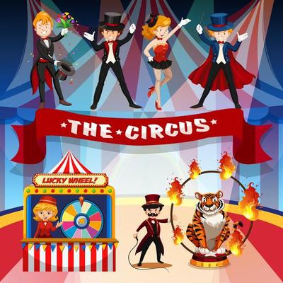 Joyful circus, fun fair, amusement park theme 