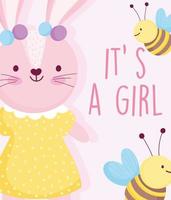 Little baby girl rabbit with bees vector