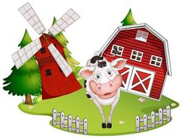 Isolated barn with cow vector