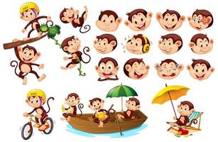 Set of cute monkeys with different facial expressions vector