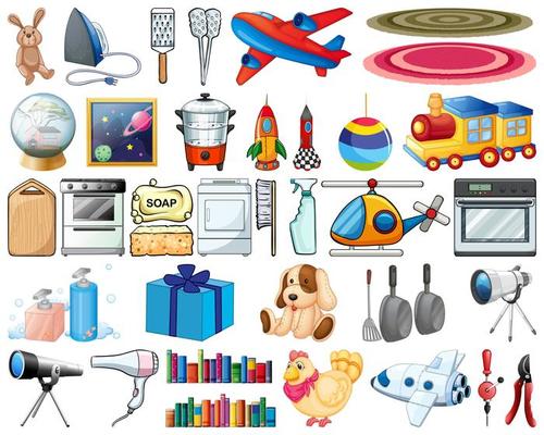 Large set of household items and toys