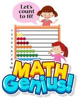 Font design for math genius with two girls counting vector