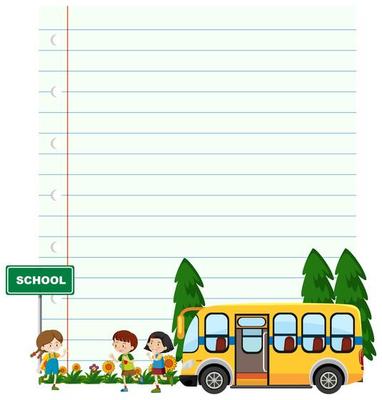 Paper template with kids and school bus