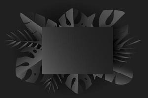 Tropical leaves with frame in black and gray shades vector
