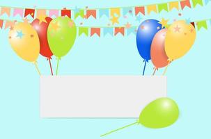 globos de colores y pancarta en blanco vector