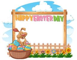 Border template design with bunny and easter eggs vector