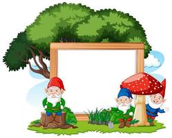 Gnomes and tree with blank banner vector